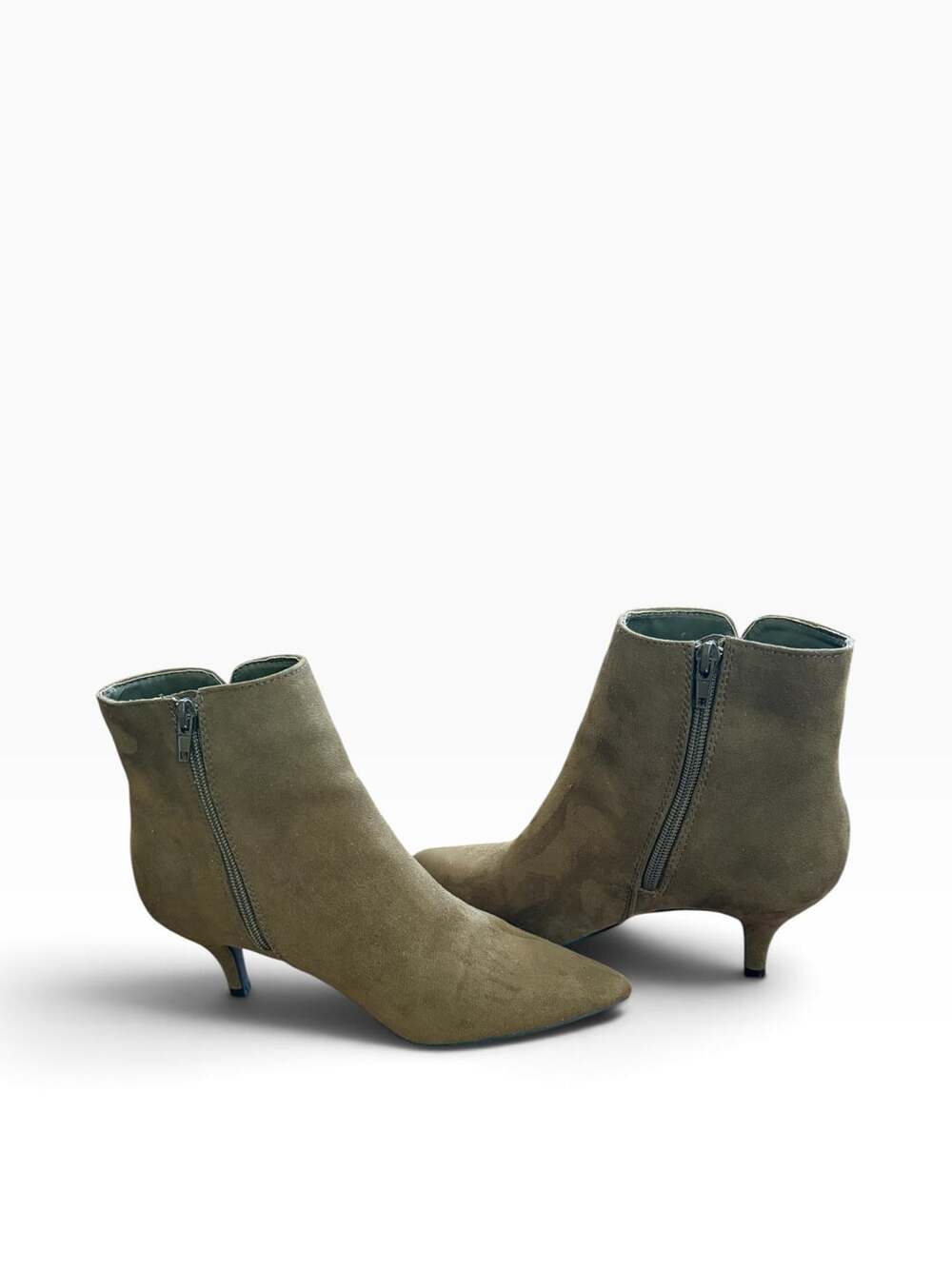 Faux Suede Kitten Heel Ankle Boots Size 8 Khaki